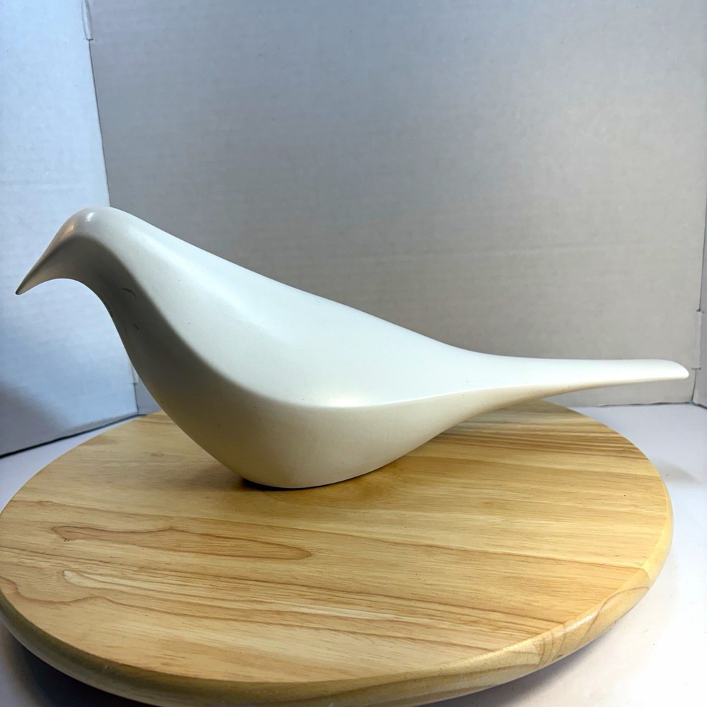 Ceramic White Bird Figurine Sculpture Decor, 15 in Long x 6.5in Tall